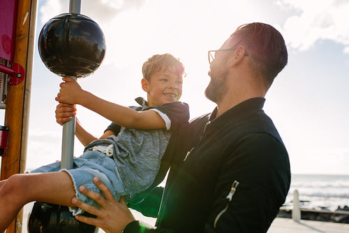 Father and son enjoying vacation