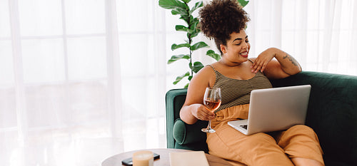 Woman having video chat on laptop