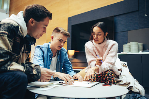 Group of students working on college project