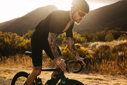 Professional cyclist practising for competition