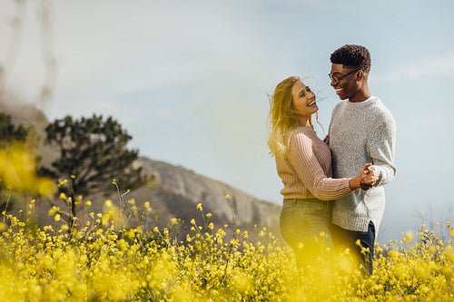 Couple in love dancing outdoors