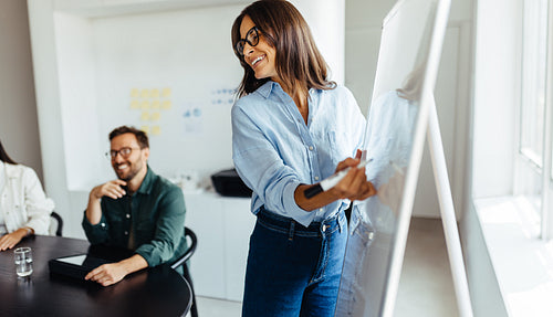Business woman giving a presentation in a boardroom