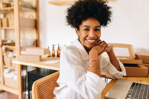 Successful online jewelry business owner in studio