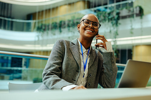 Confident businesswoman at work in a modern office setting