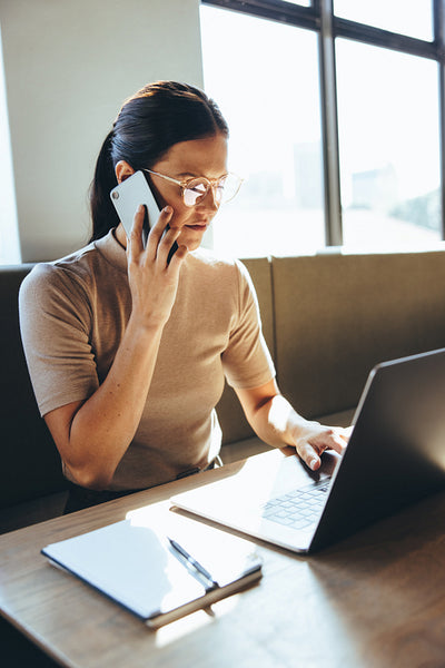 Focused businesswoman working in a modern workspace