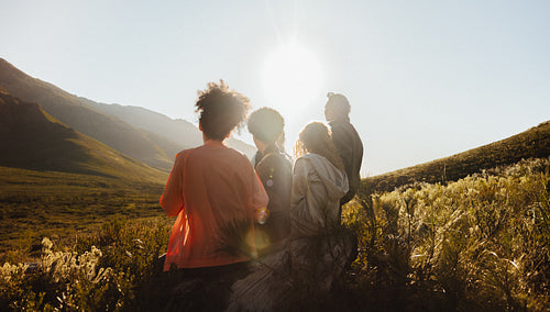 Group admiring a mountain landscape