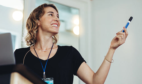 Smiling businesswoman giving a presentation