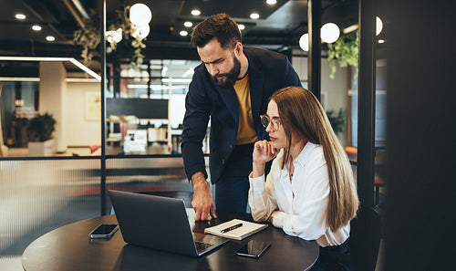 Focused businesspeople collaborating on a project