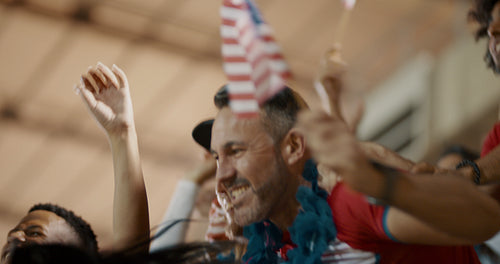 Sports fans celebrating a goal being scored