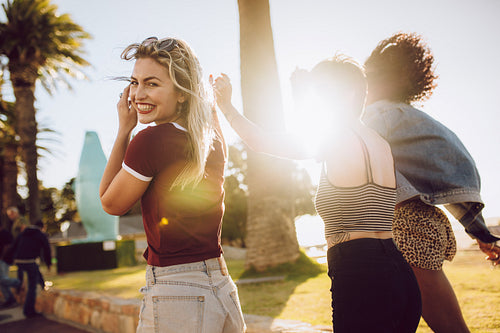 Group of friends enjoying themselves in a park