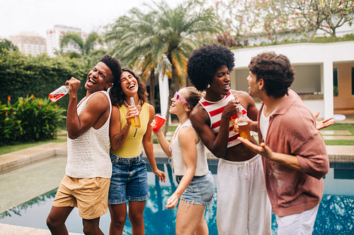 Pool party fun with friends by the pool