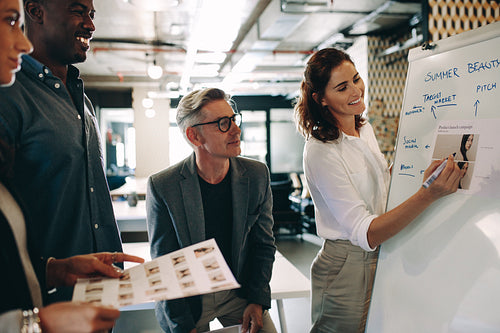 Female explaining new marketing strategy to team