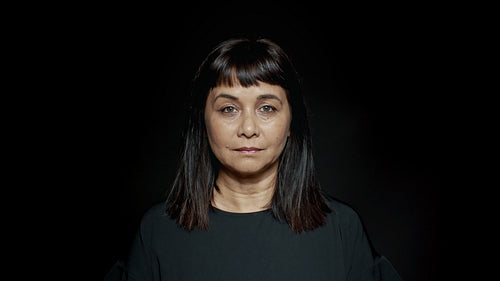 Middle aged woman with short hair