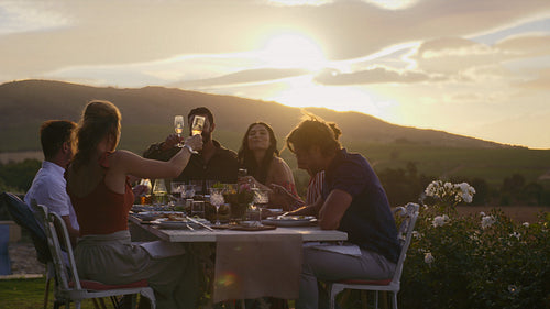 Millennial group enjoying at dinner party