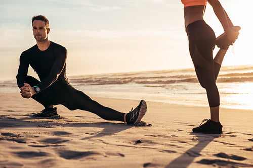 Runners warming up before in morning