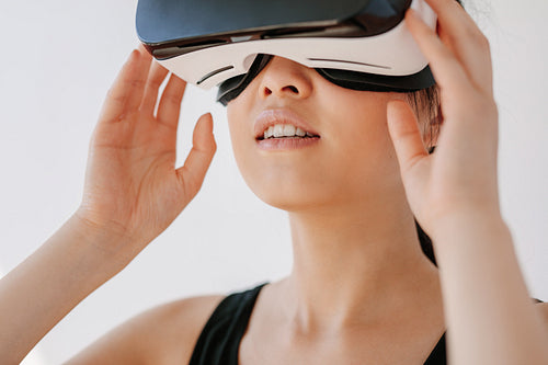 Female wearing virtual reality headset