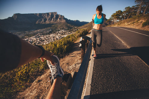 People stretching after morning run