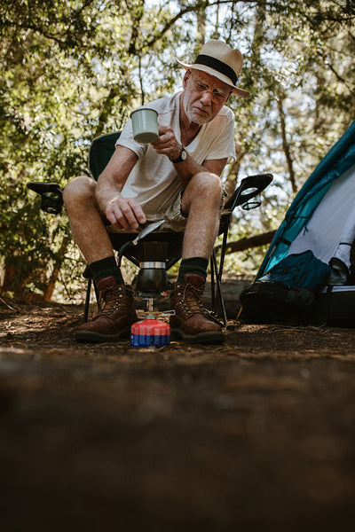 Camper preparing coffee