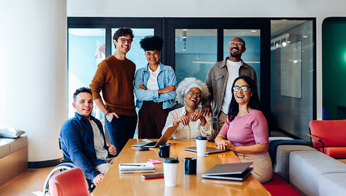 Team unity: Coworkers connecting in a lively business setting