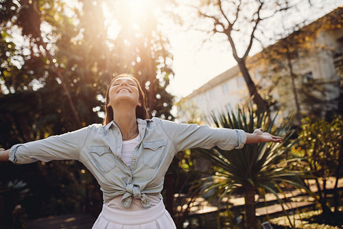 Woman enjoying fresh air in the park