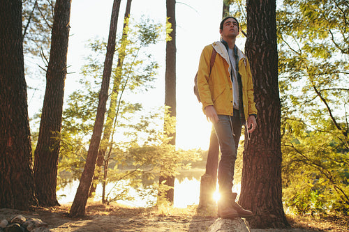 Man exploring the woods