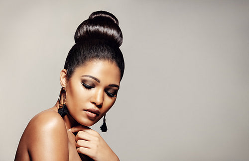 Beautiful female model with elegant hairstyle