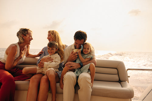 Luxury yacht vacation: Happy family spending quality time together