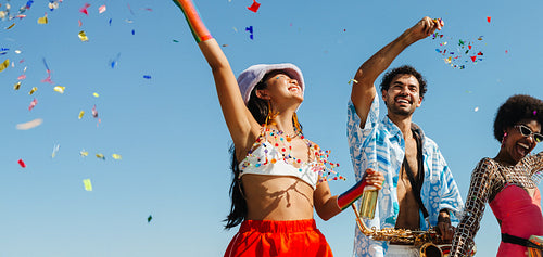 Carnival celebration at the brazilian festival with confetti