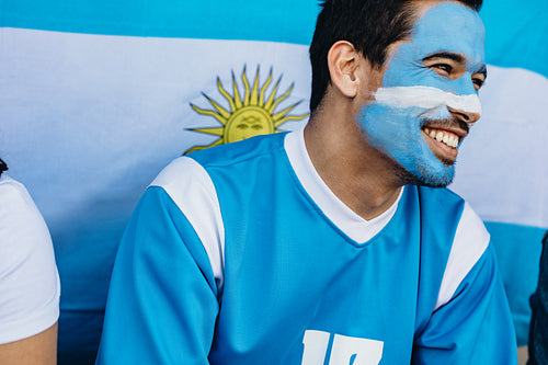 Devoted Argentina soccer fan in stadium