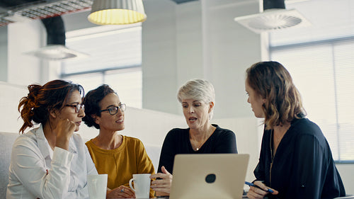 Senior businesswoman explaining and briefing new marketing strategy to her team