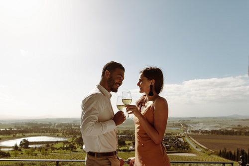 Romantic couple on a date in the countryside