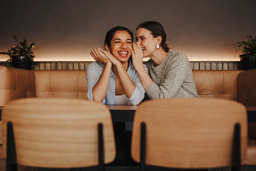 Two women gossiping in a coffee shop