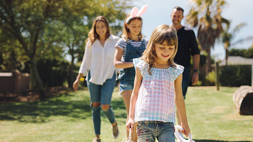 Family walking in a park