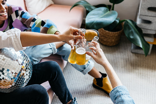 Freelancers toasting in a modern co-working space