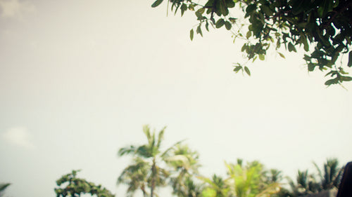 Happy family enjoys refreshing coconut drinks by the pool on a beautiful tropical vacation