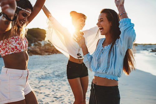 Beautiful young women partying on beach