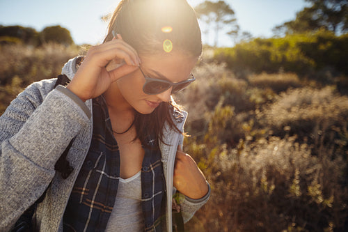 Young woman hiking on a sunny day
