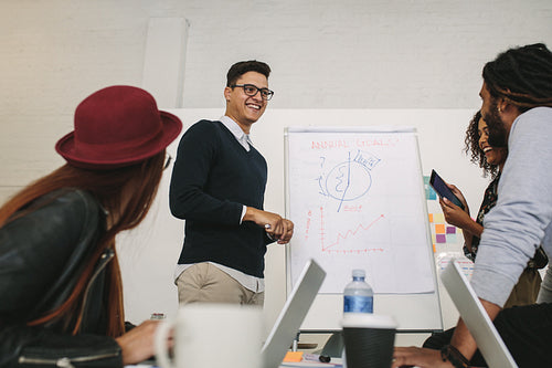 Business people discussion ideas in the board room at office