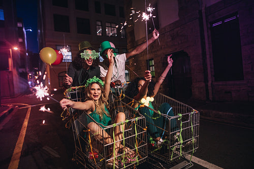 Friends enjoying on St.Patrick's day celebration out on street