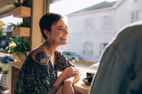 Couple having great time at coffee shop