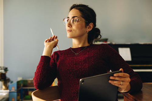 Designer thinking of new illustration design