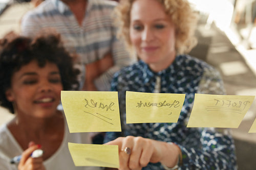 An idea posted on a sticky note wall