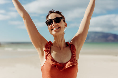 Woman on holiday enjoying at the beach
