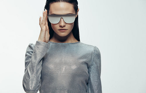 Stylish female model in robotic look