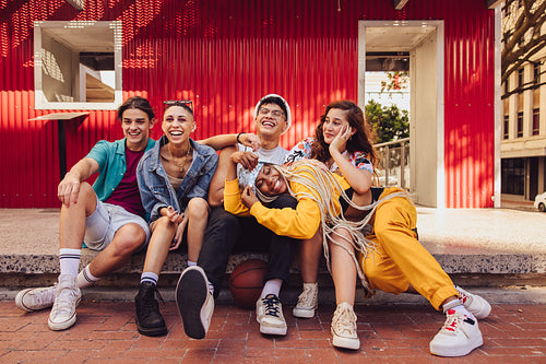 Carefree friends laughing and having a good time
