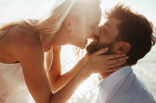 Happy couple having a romantic time outdoors