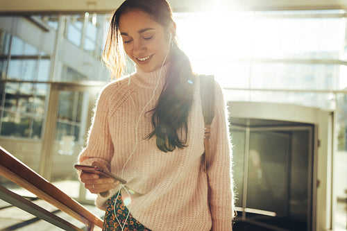 Student looking at mobile phone