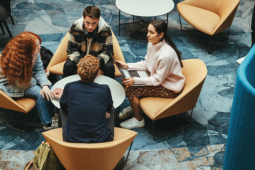 Students doing group study in college campus