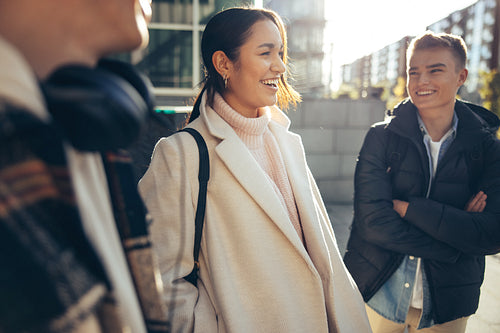College friends socialising outdoors