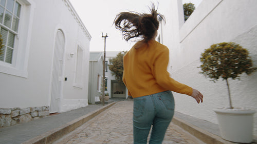 Pretty woman enjoying on the city street